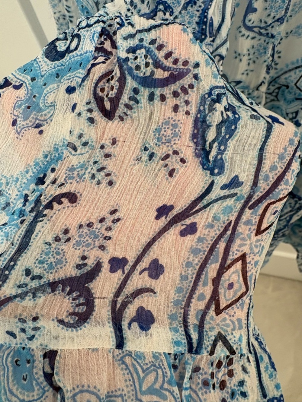 Lauren Ralph Lauren Blue Silk Chiffon Paisley Tiered Peasant Skirt Size SP - Picture 10 of 12